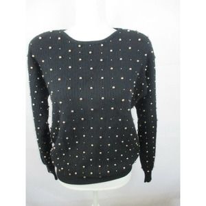 Liz Claiborne S Lamb Wool Angora Gold Beads Black Knit Sweater Black Gold Beads